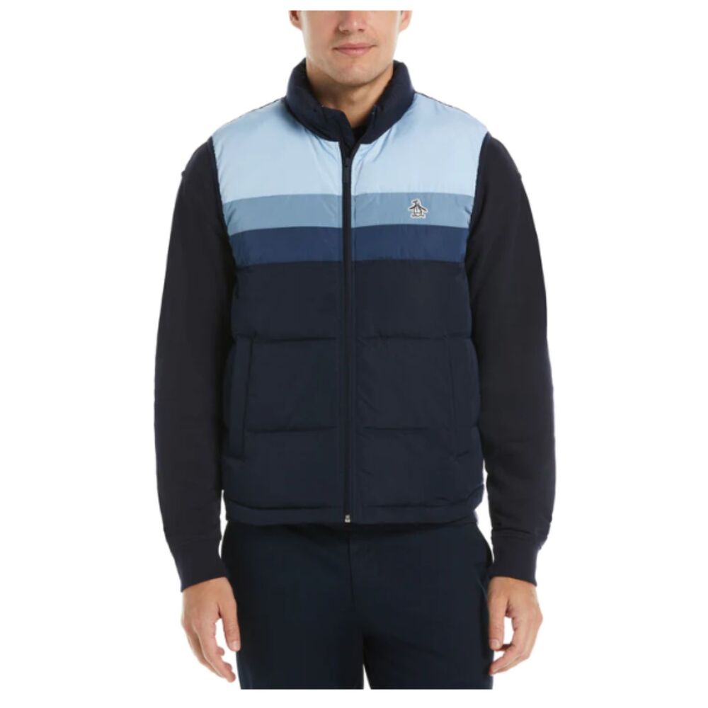 NWT Original Penguin Color Block Lightweight Puffer Vest Blue Pockets Sz XL